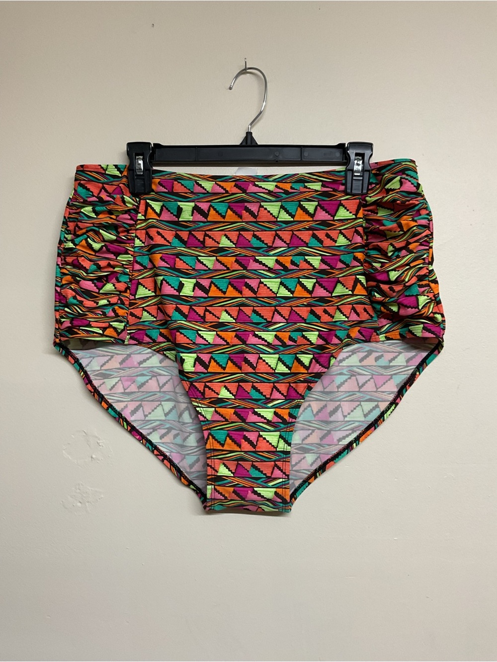 High-Waist Women’s Swim Bottoms in Neon Tribal Print
